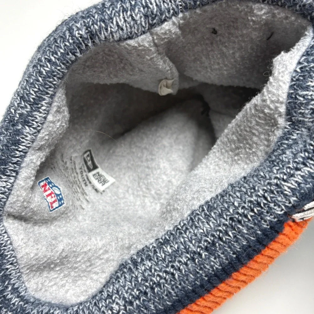 Youth Denver Broncos NFL Cuffed Pom Striped Knit Hat  New Era Beanie Orange